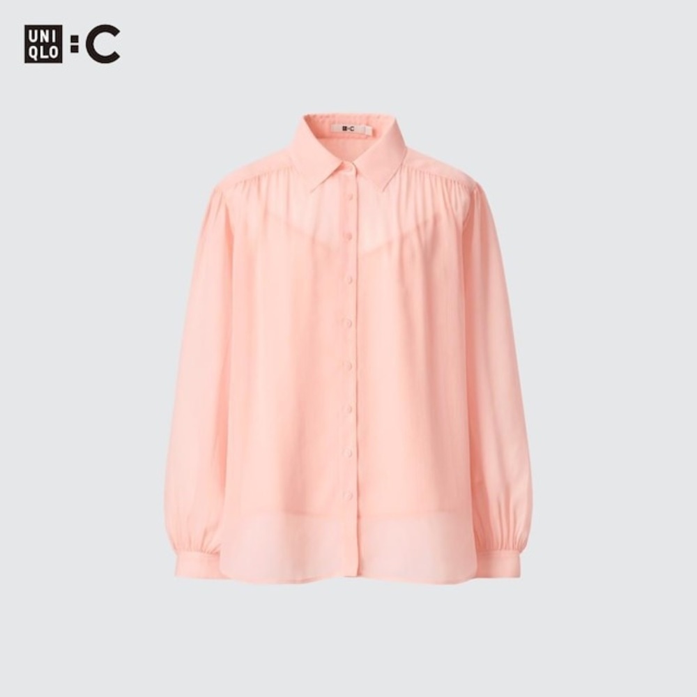 Uniqlo x Clare Waight Keller sheer blouse, coral